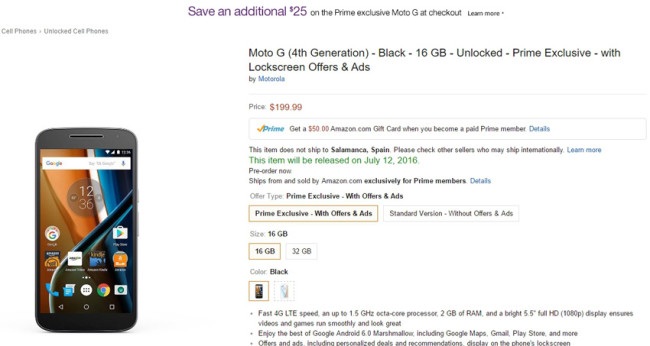 Motorola Moto G4 en Amazon con descuento