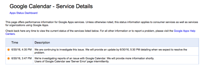 problemas en google calendar