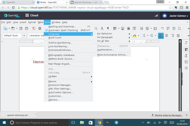 Libre Office 365 añadir diccionario