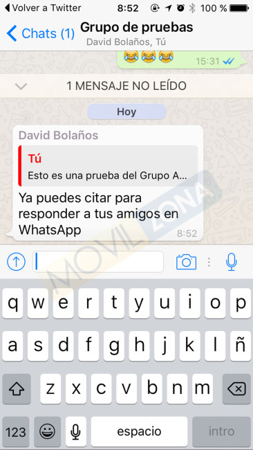 Pantallazo de WhatsApo nueva funci&oacute;n citas