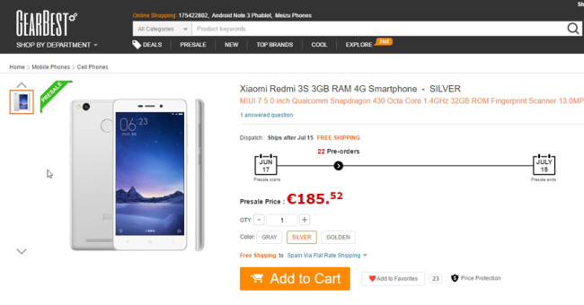 Precio del Xiaomi Redmi 3S de 3 GB de RAM