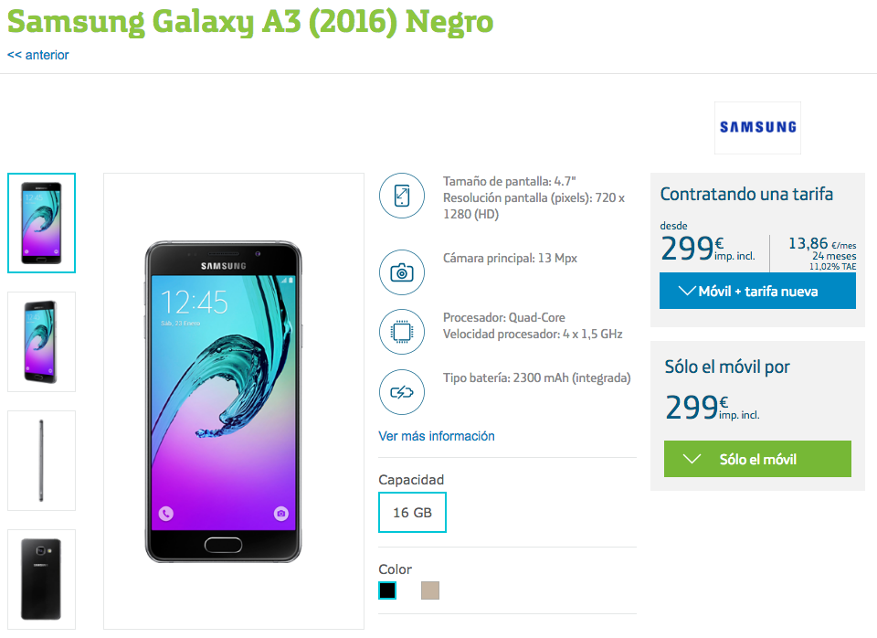 ficha del samsung galaxy a3 2016 en movistar
