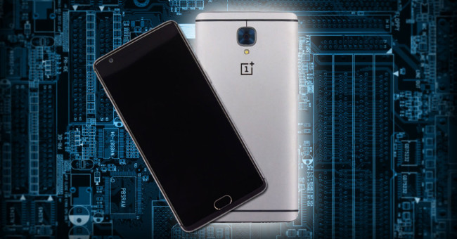 oneplus 3 gris con fondo de circuitos