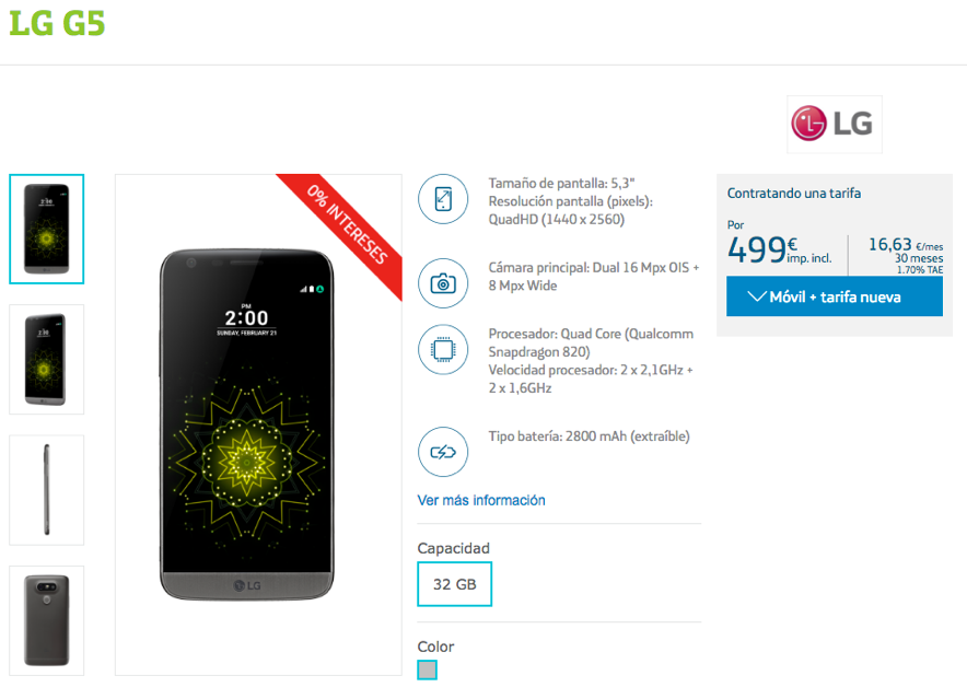 ficha del LG G5 en Movistar