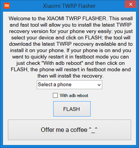Interfaz de XIAOMI TWRP FLASHER