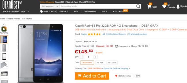 Oferta en GearBest del Xiaomi Redmi 3 Pro