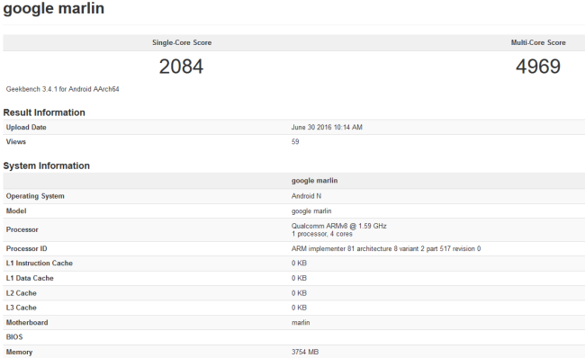 HTC Nexus &ldquo;Marlin&rdquo; en geekbench