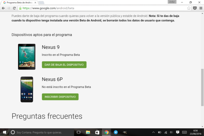 Nexus 6P y Nexus 9 programa de betas