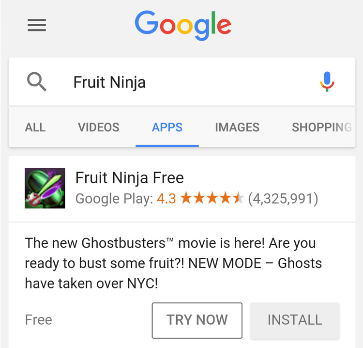 Interfaz de Instant Apps