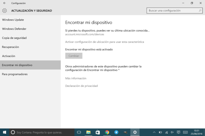 Windows 10 encontrar mi dispositivo