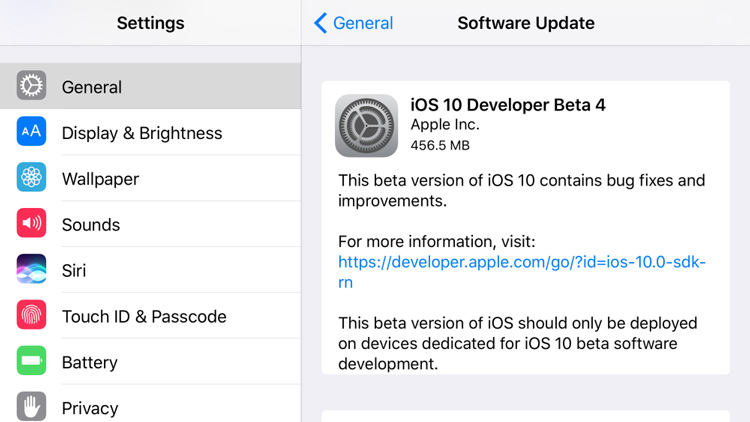 Actualizaci&oacute;n OTA con iOS 10 Beta 4