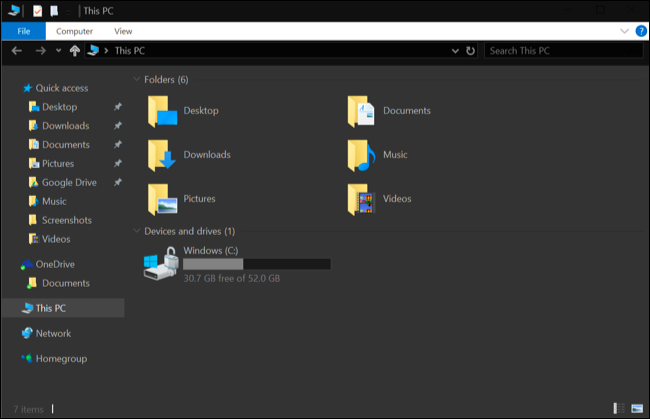 Modo oscuro explorador de archivos WIndows 10