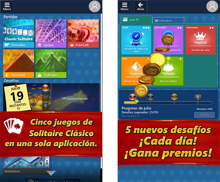 interfaz del juego de cartas Solitario para Android